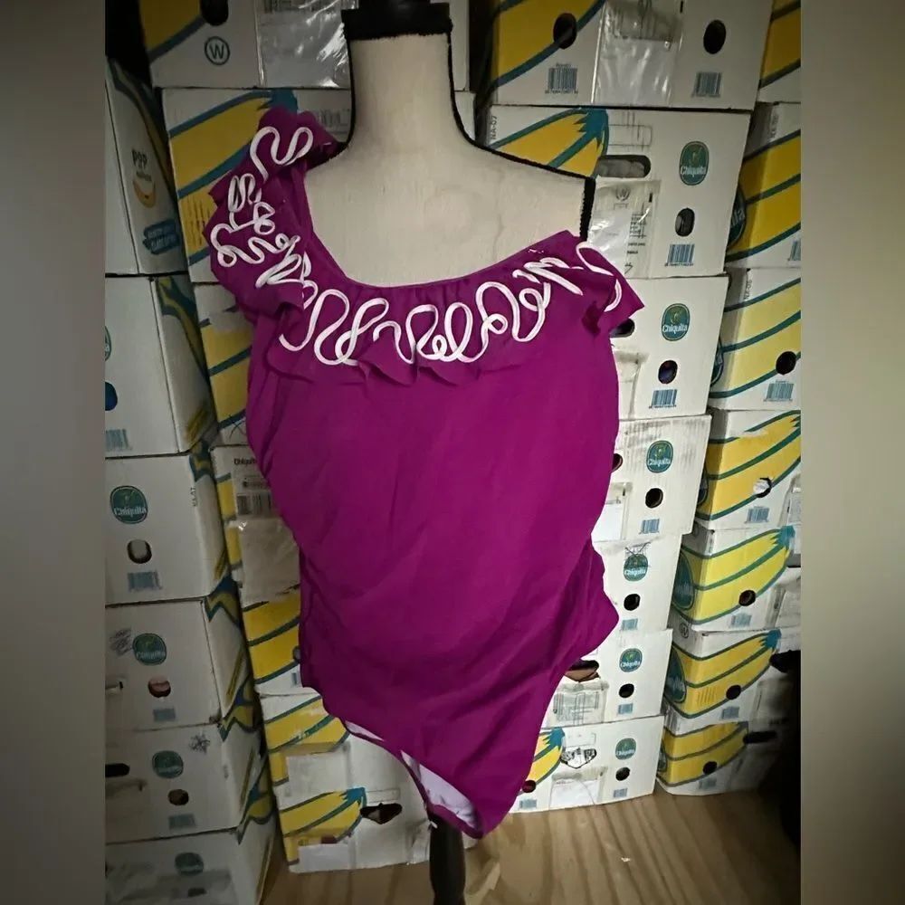 Profile Purple One-Shoulder Ruffle Swimsuit